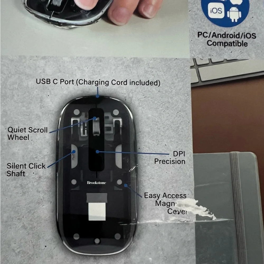 Rechargeable Bluetooth Mouse 4D Transparent Brookstone